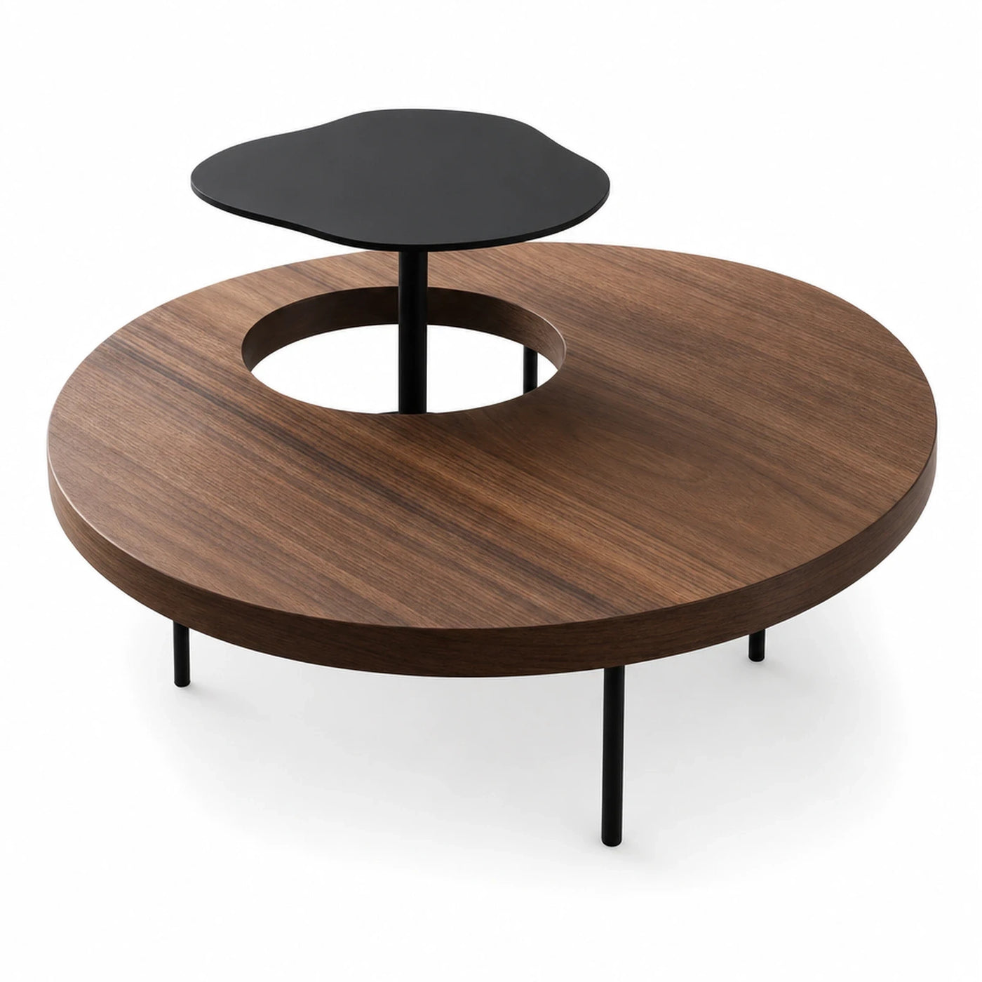 Modern Round Coffee Table with Black Accent Top