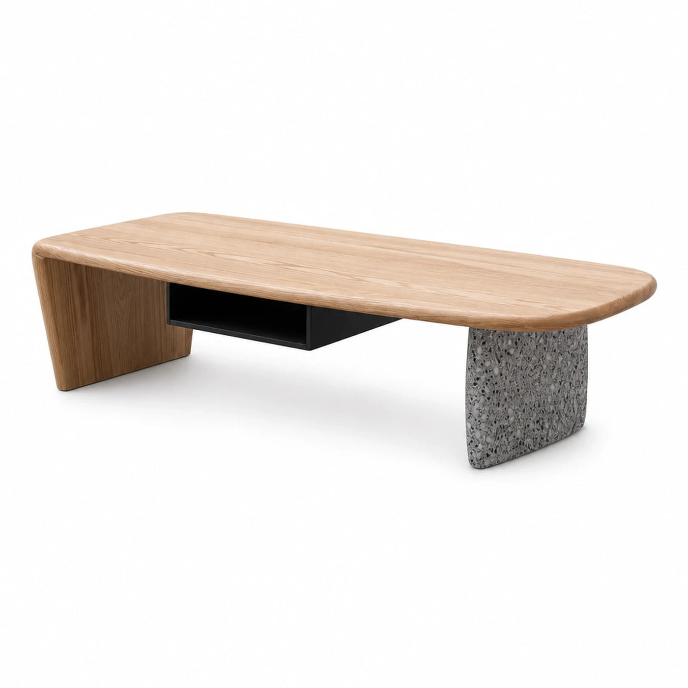 Modern Wood and Stone Coffee Table with Storage