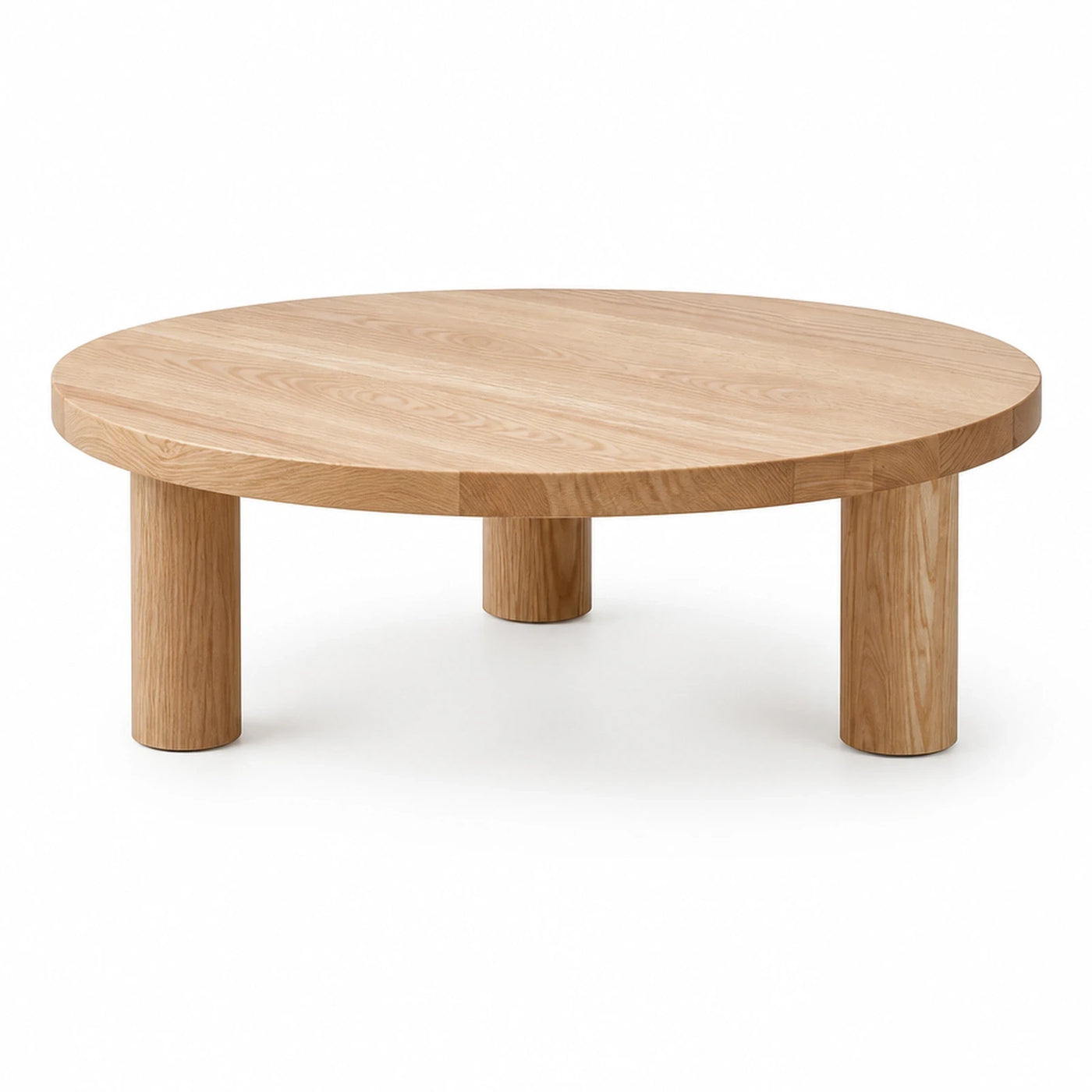 Round Oak Wood Coffee Table with Cylindrical Legs