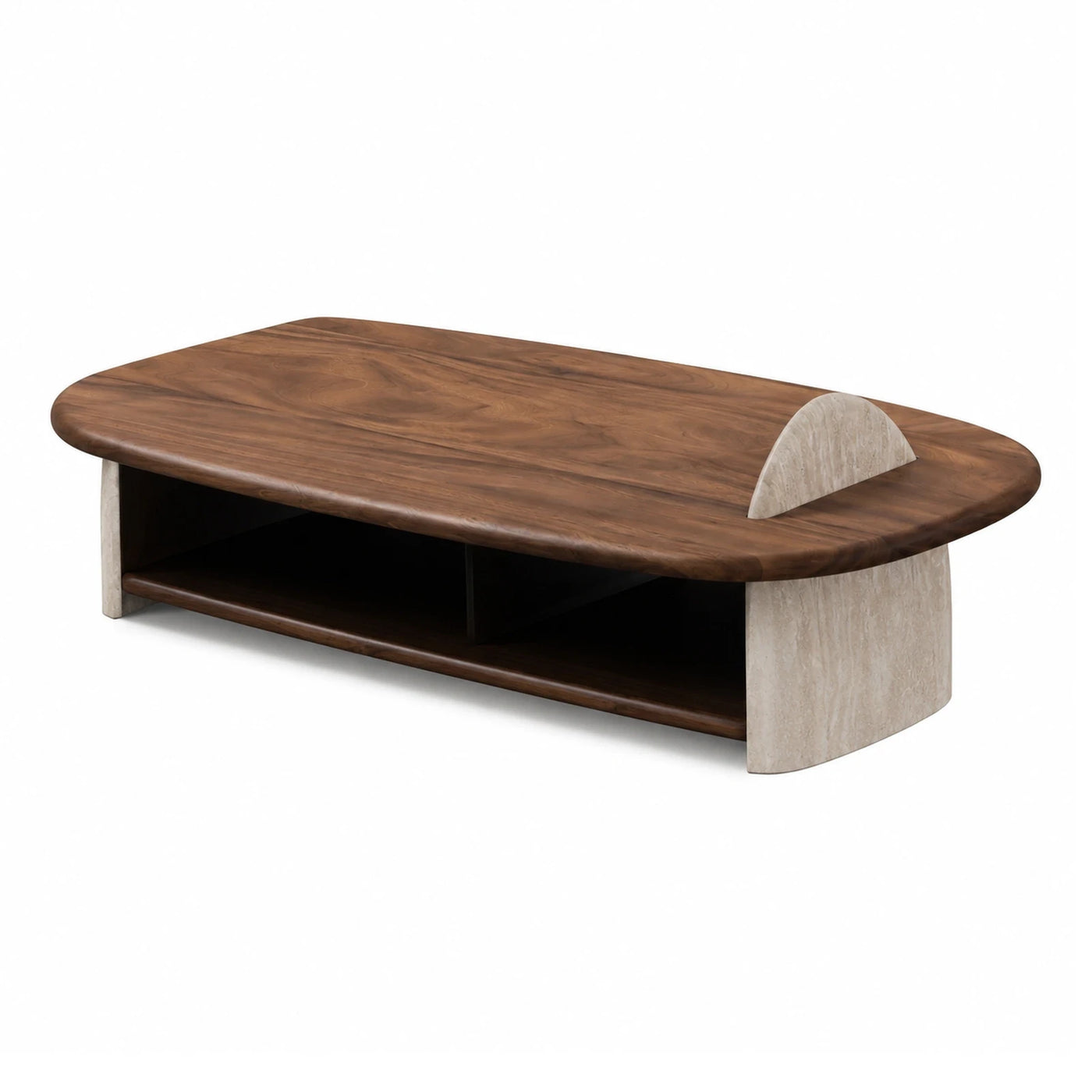 Walnut Wood Coffee Table with Stone Accents