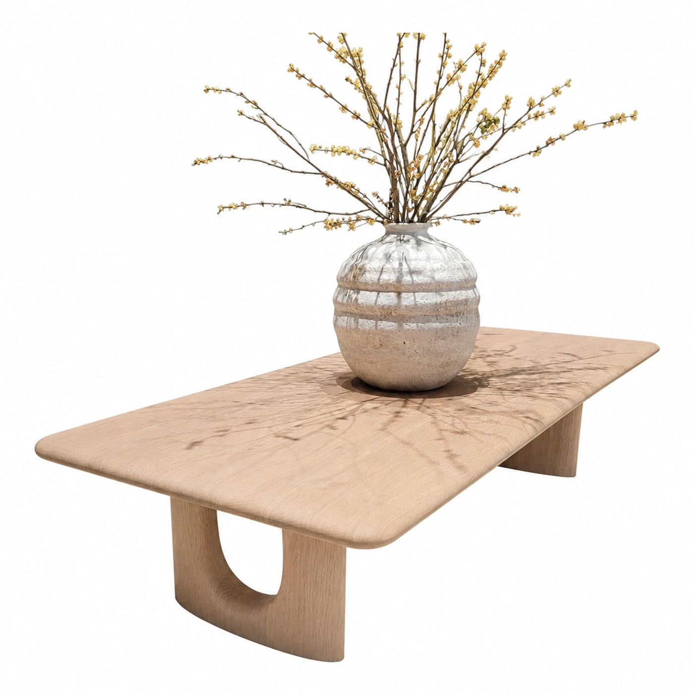 Light Wood Rectangular Coffee Table with Sculptural Legs