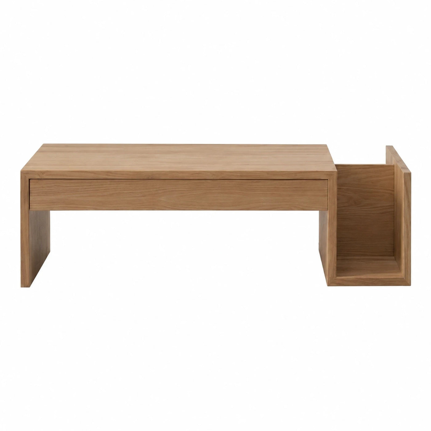 Modern Wooden Coffee Table with Drawer and Side Shelf