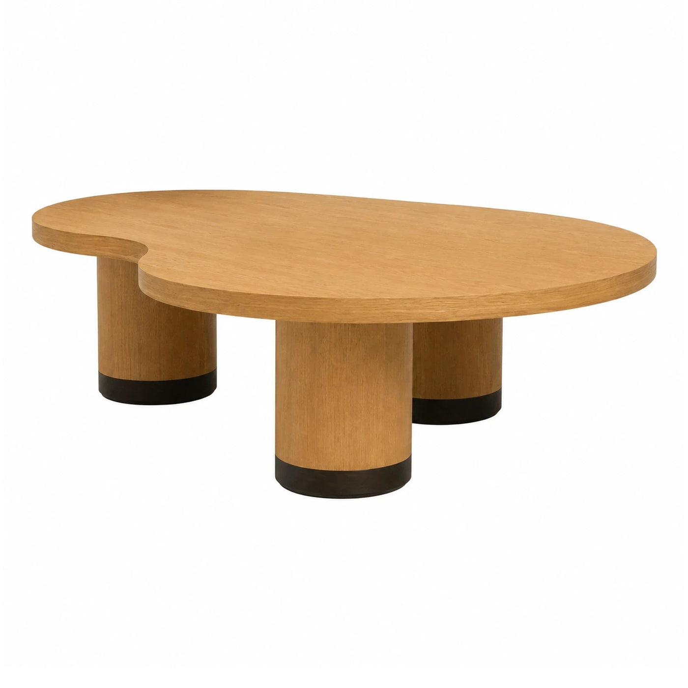 Organic Shaped Oak Coffee Table with Cylindrical Legs