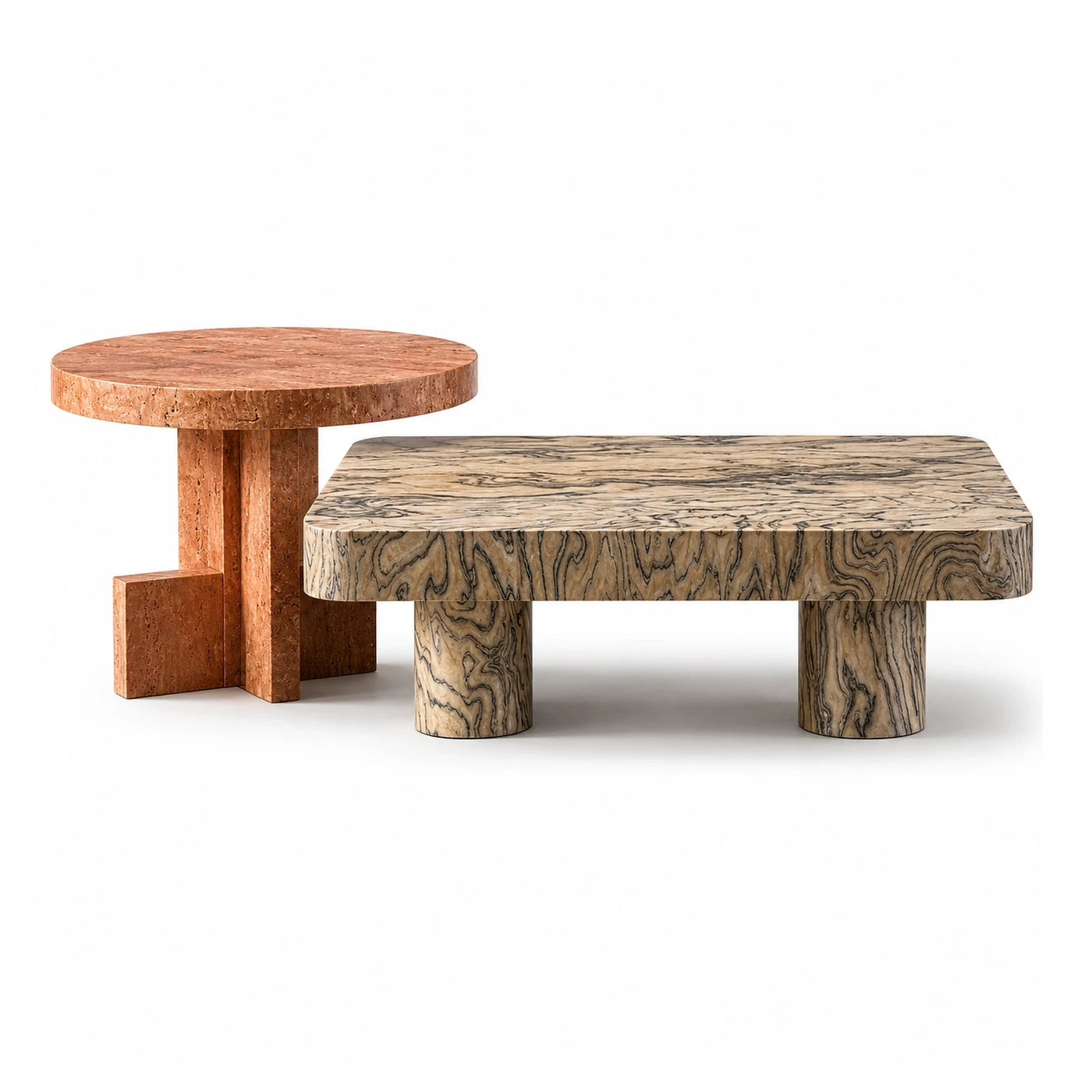 Travertine and Marble Coffee Table Set