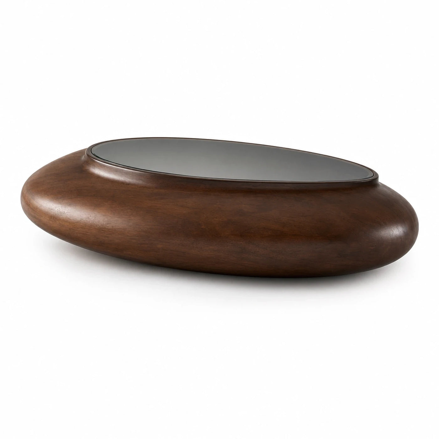 Oval Dark Wood Coffee Table with Glass Top