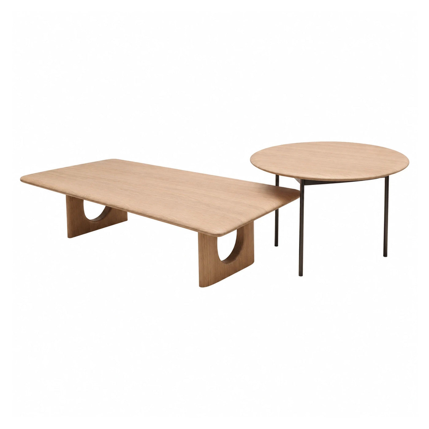 Modern Wood Coffee Table Set with Round Side Table