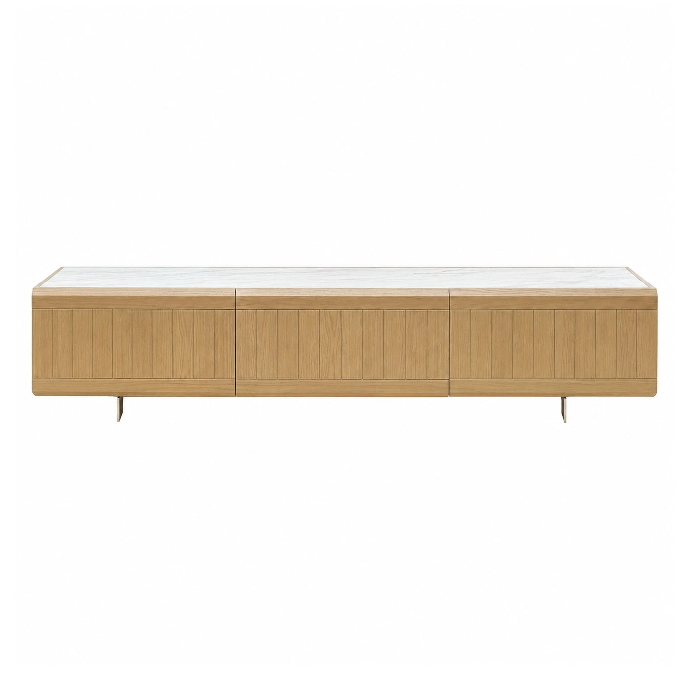 Light Oak Wood Sideboard with White Marble Top