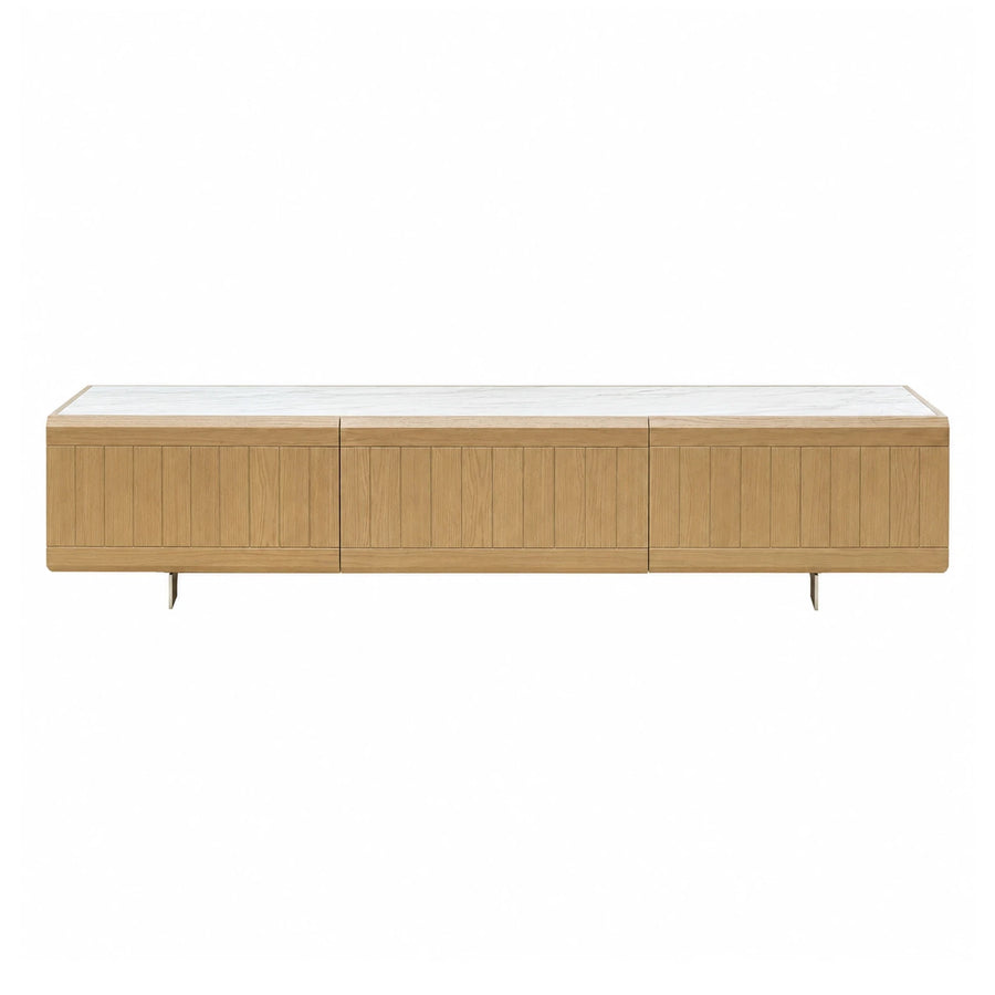 Light Oak Wood Sideboard with White Marble Top