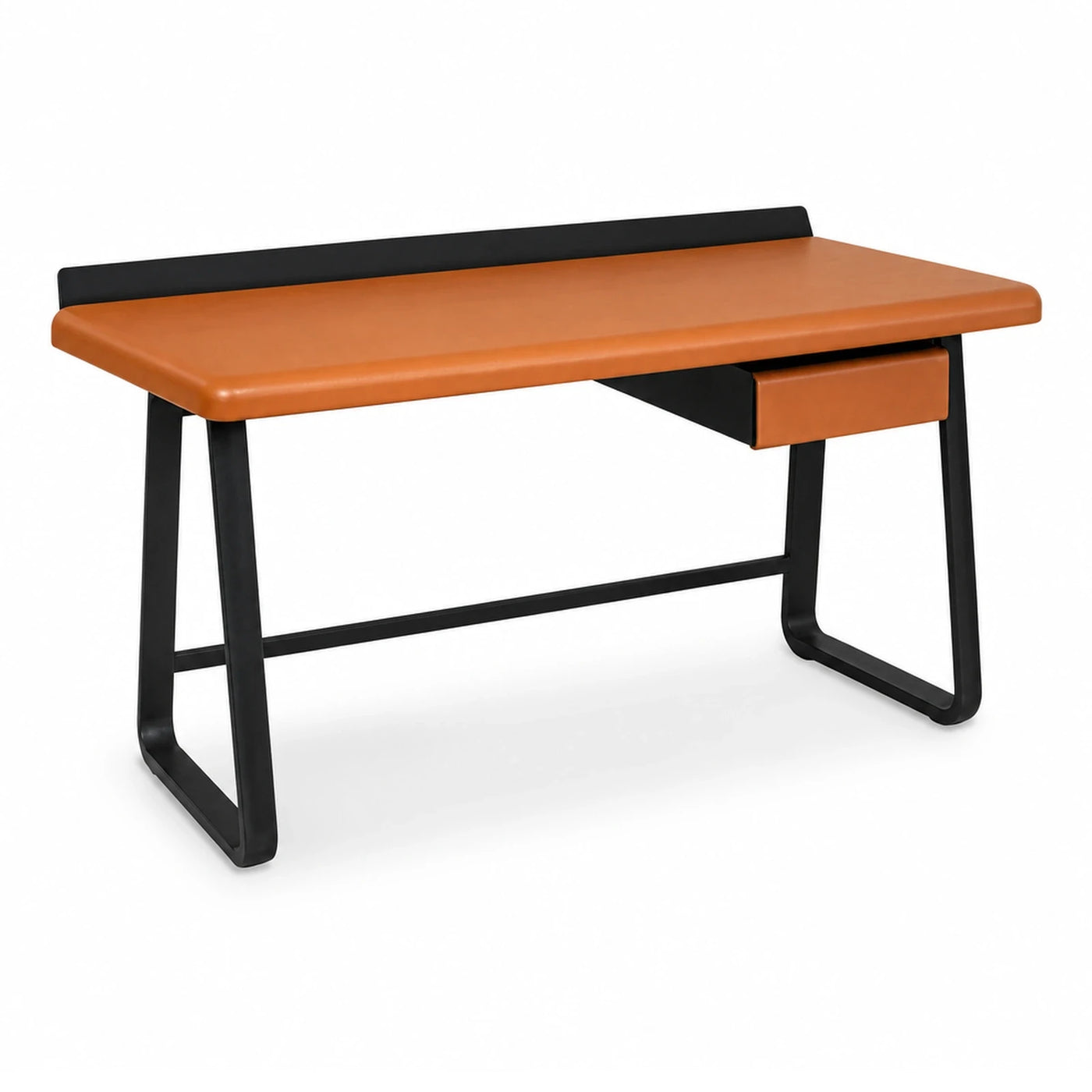 Modern Brown Leather Desk with Black Metal Frame