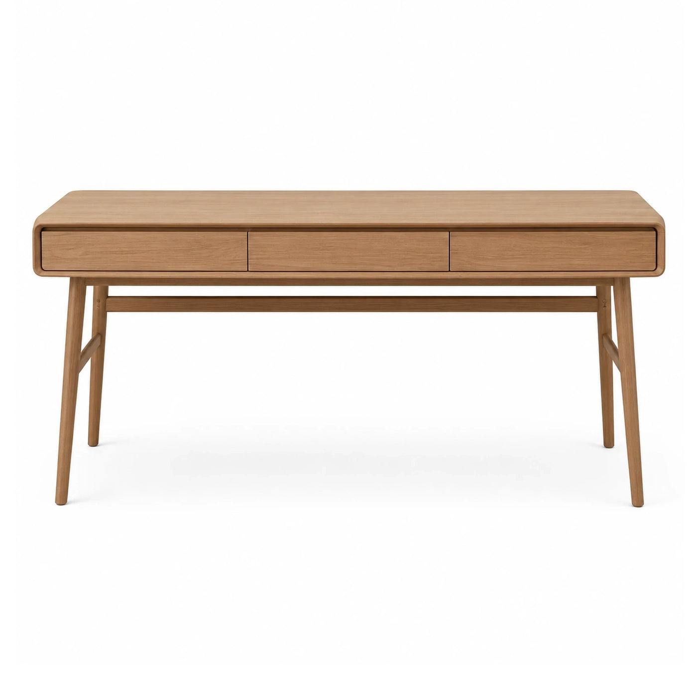 Light Oak Wood Console Table with Three Drawers
