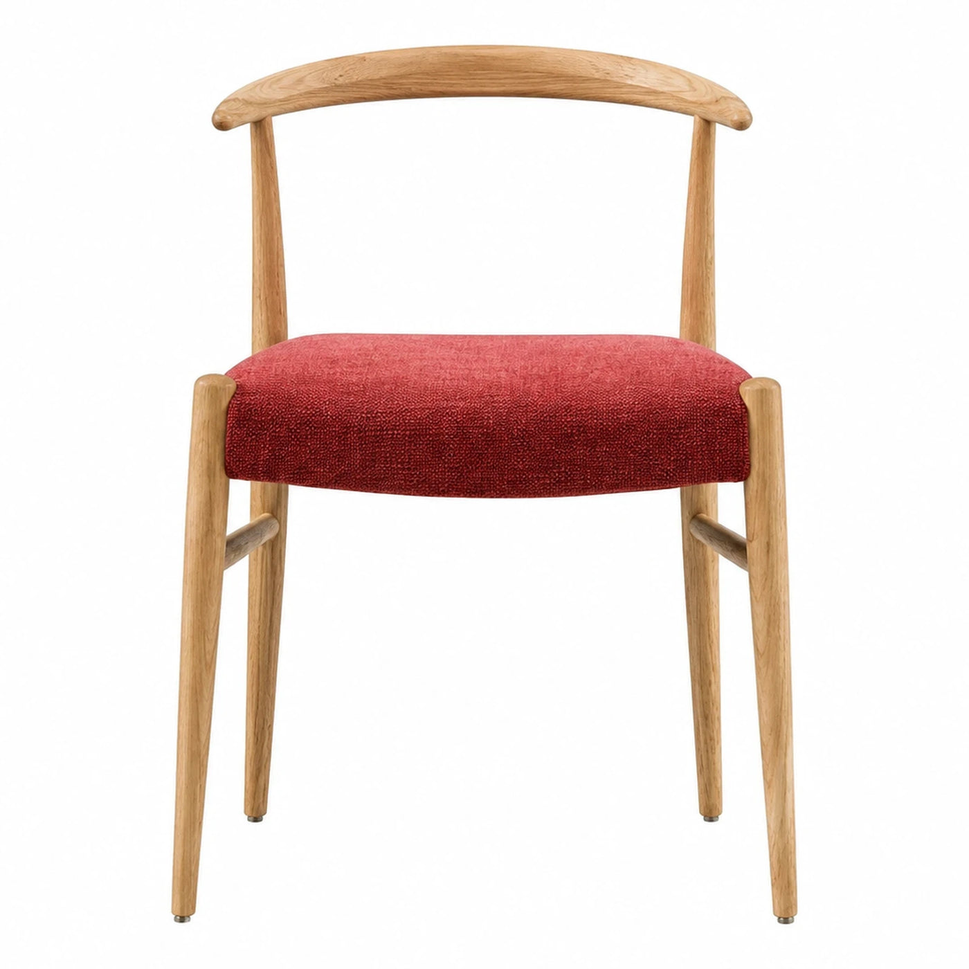 Red Fabric Upholstered Dining Chair with Curved Wooden Backrest