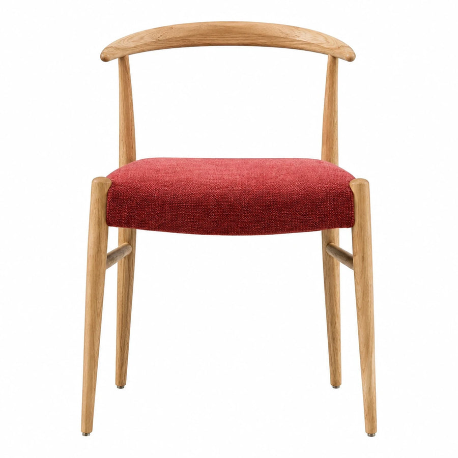 Red Fabric Upholstered Dining Chair with Curved Wooden Backrest
