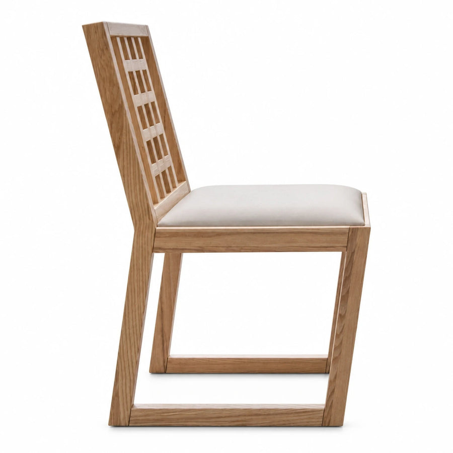 Light Oak Wood Dining Chair with Woven Back Detail