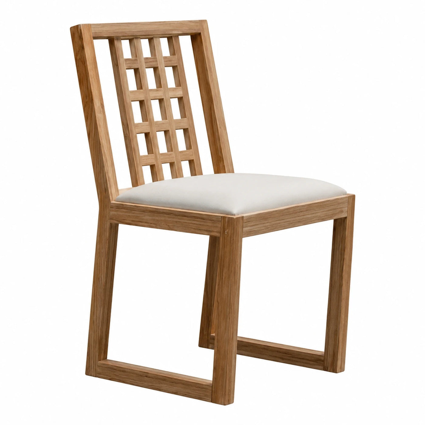 Wooden Dining Chair with Lattice Back and Cream Cushion