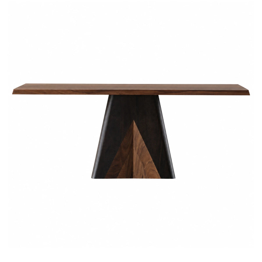 Brown Linear Modern Walnut Wood Dining Table with Geometric Base Dining Tables & Seating