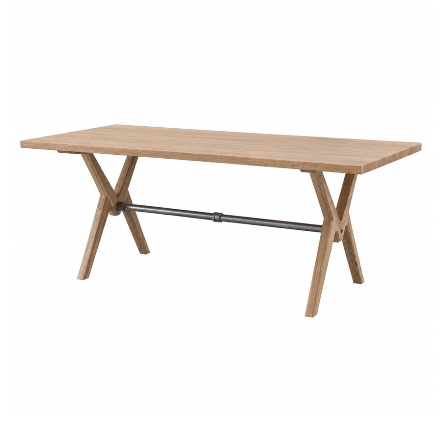 Light Oak Wood Dining Table with Metal Crossbar