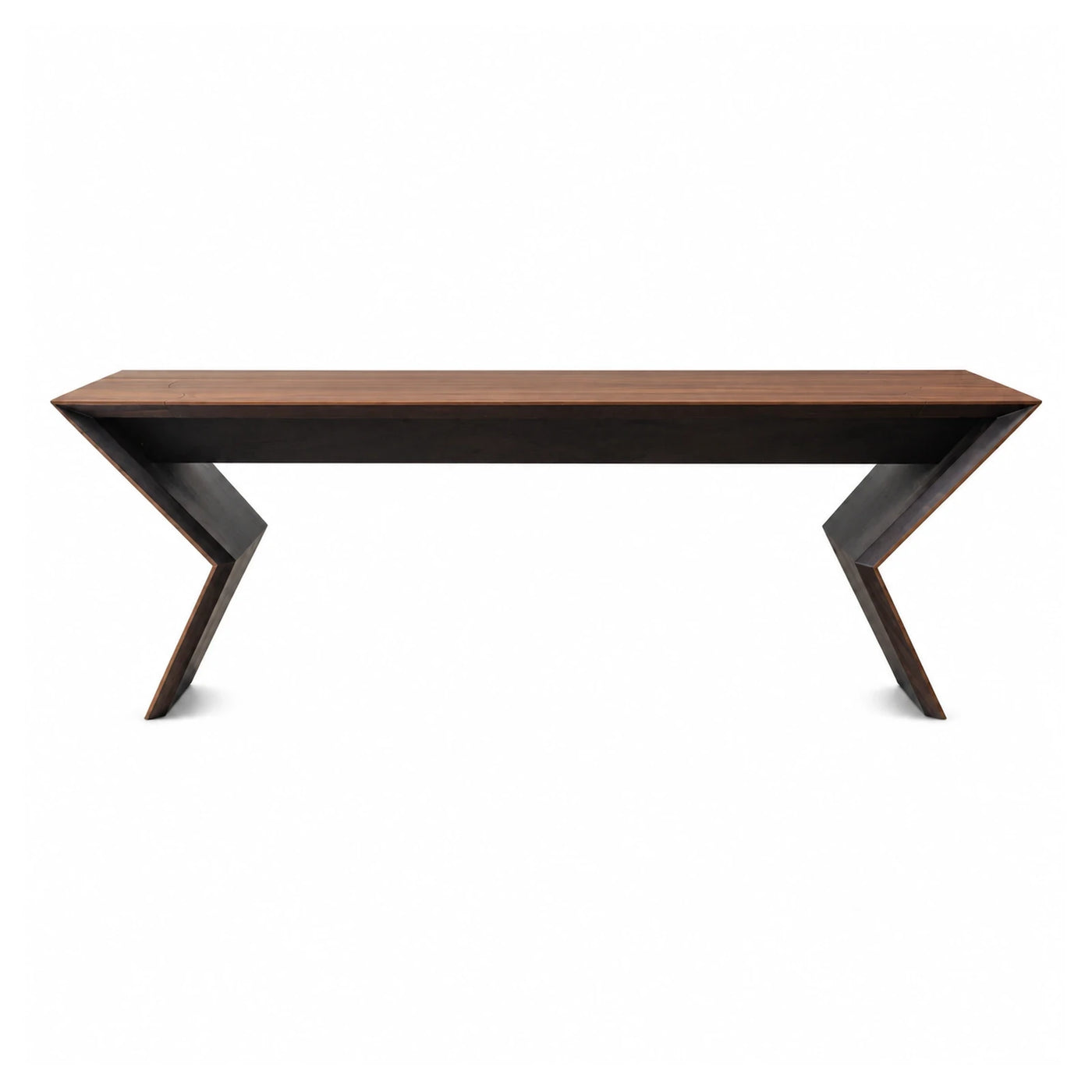 Brown Wide Plank Dark Wood Zigzag Leg Console Table Console Tables