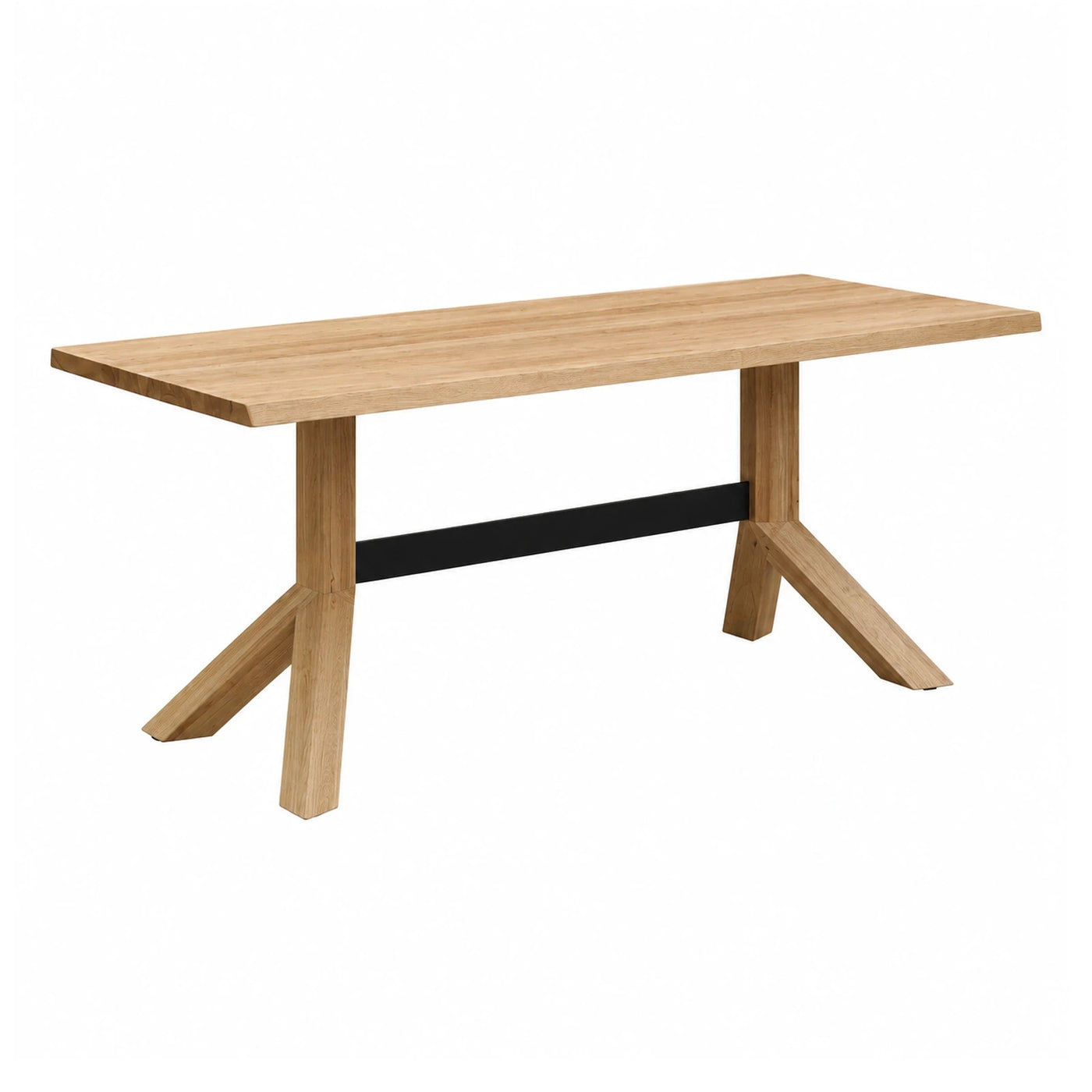 Light Oak Wood Dining Table with Black Metal Crossbar
