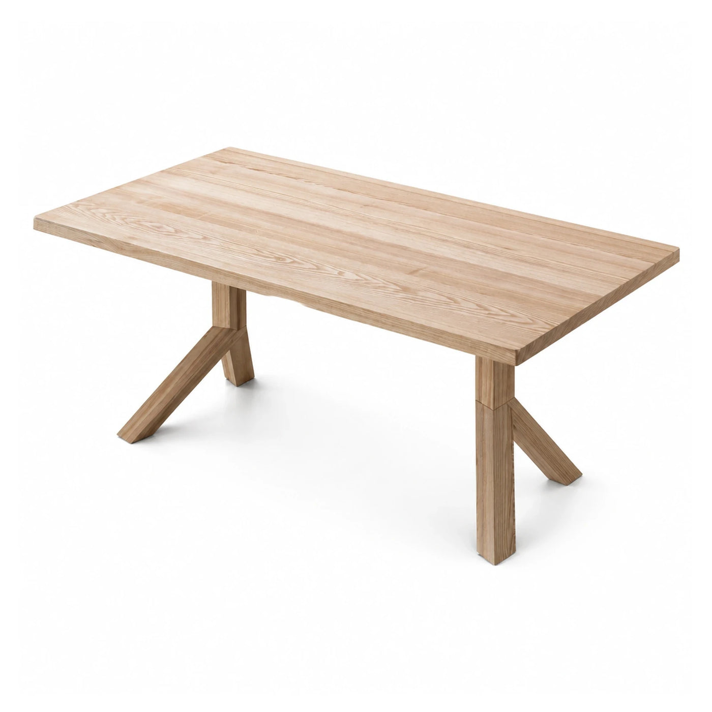 Light Oak Wood Dining Table with Trestle Legs