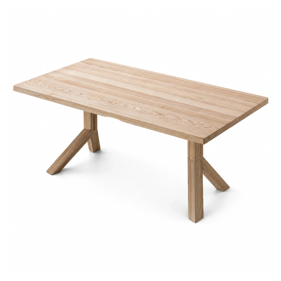 Light Oak Wood Dining Table with Trestle Legs