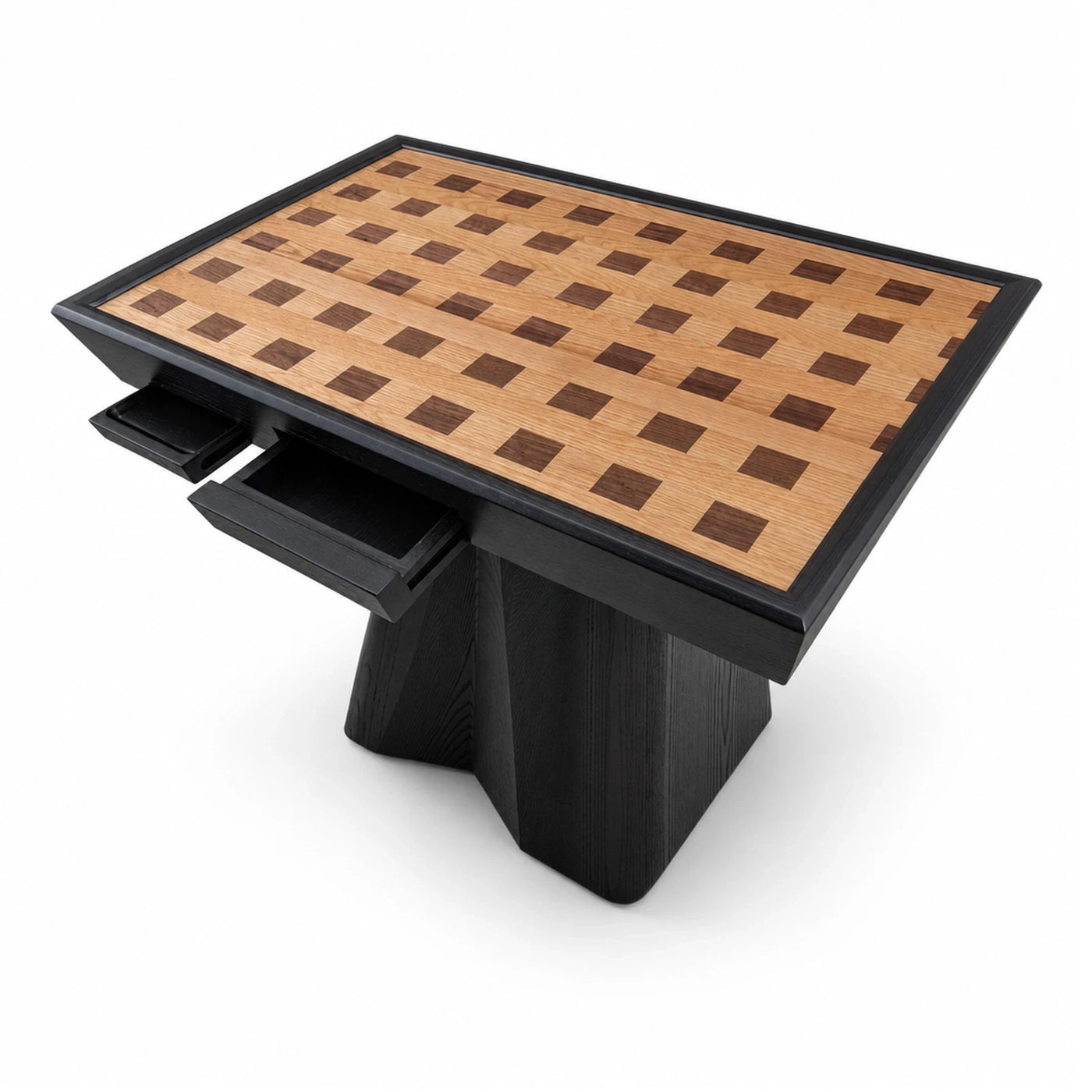 Black Wood Coffee Table with Checkered Inlay Top
