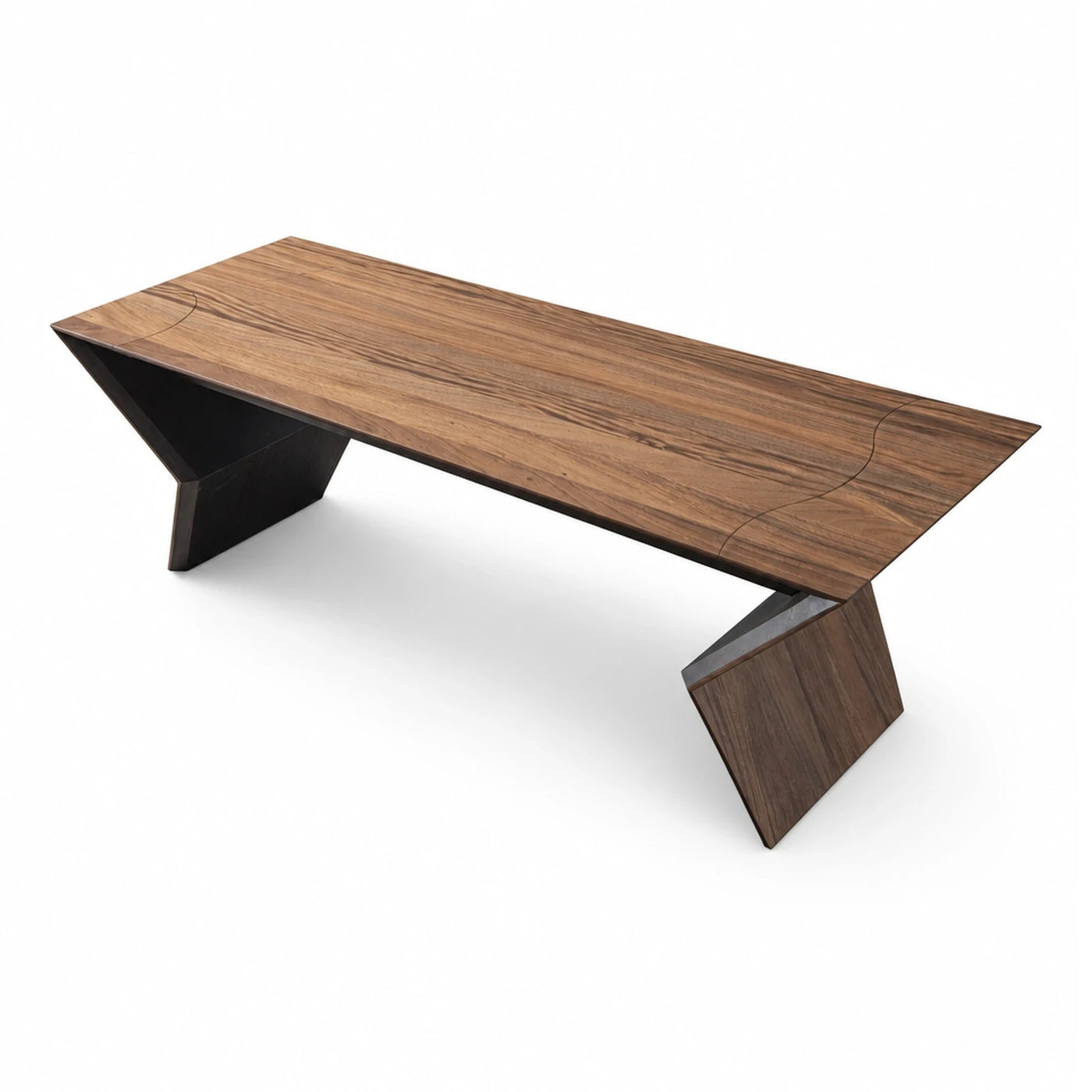 Brown Wide Plank Modern Walnut Wood Dining Table with Geometric Base Dining Tables & Seating