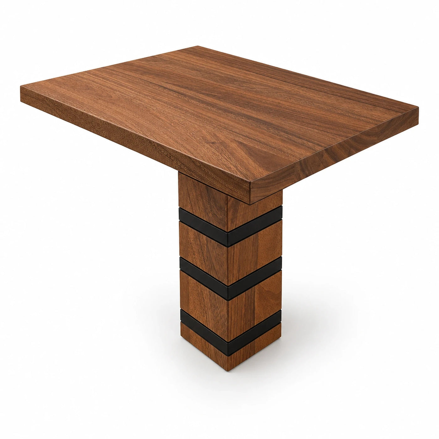 Square Wood Dining Table with Black Metal Bands