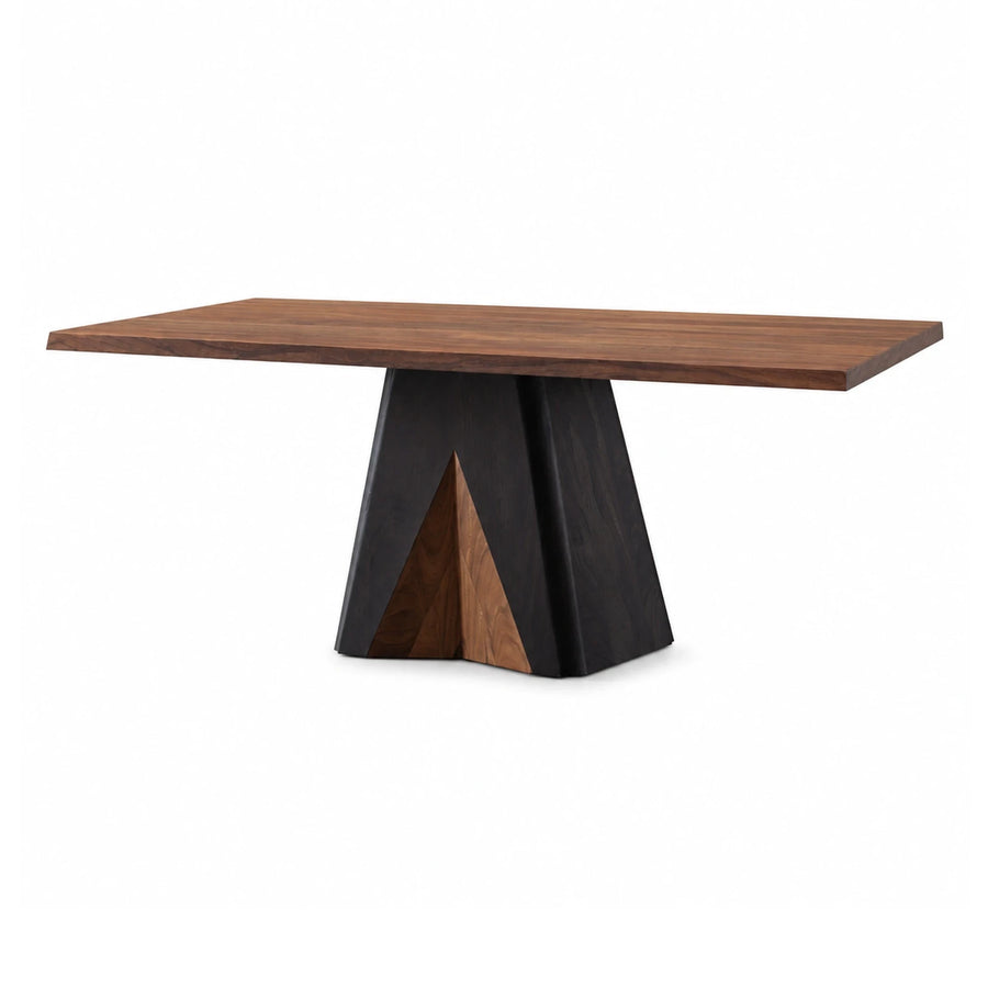 Walnut Top Dining Table with Black Pedestal Base