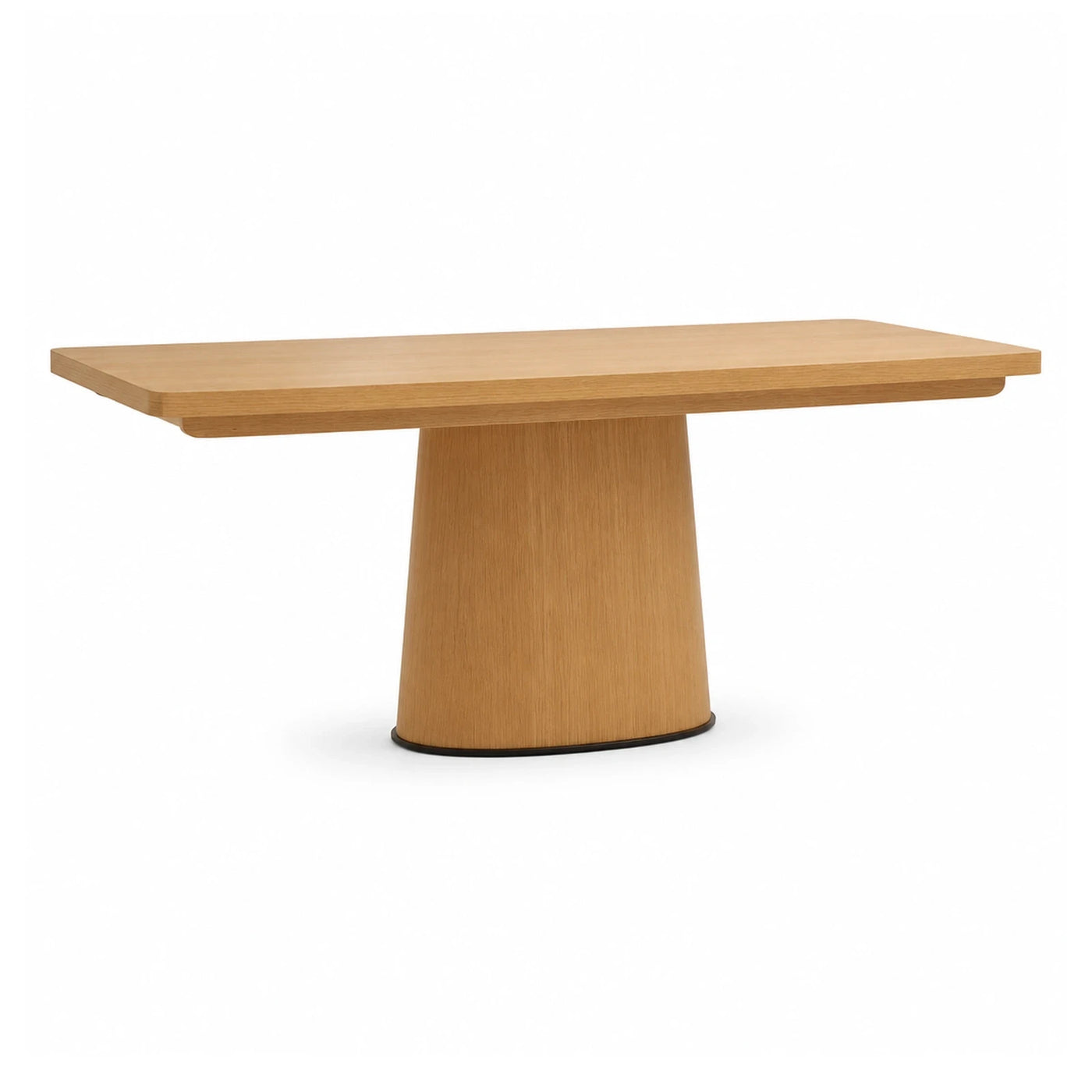 Light Oak Wood Rectangular Dining Table with Conical Base