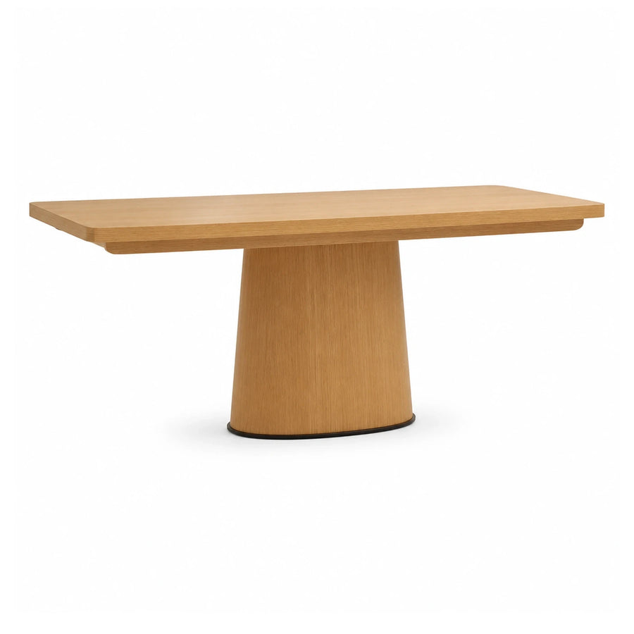 Light Oak Wood Rectangular Dining Table with Conical Base