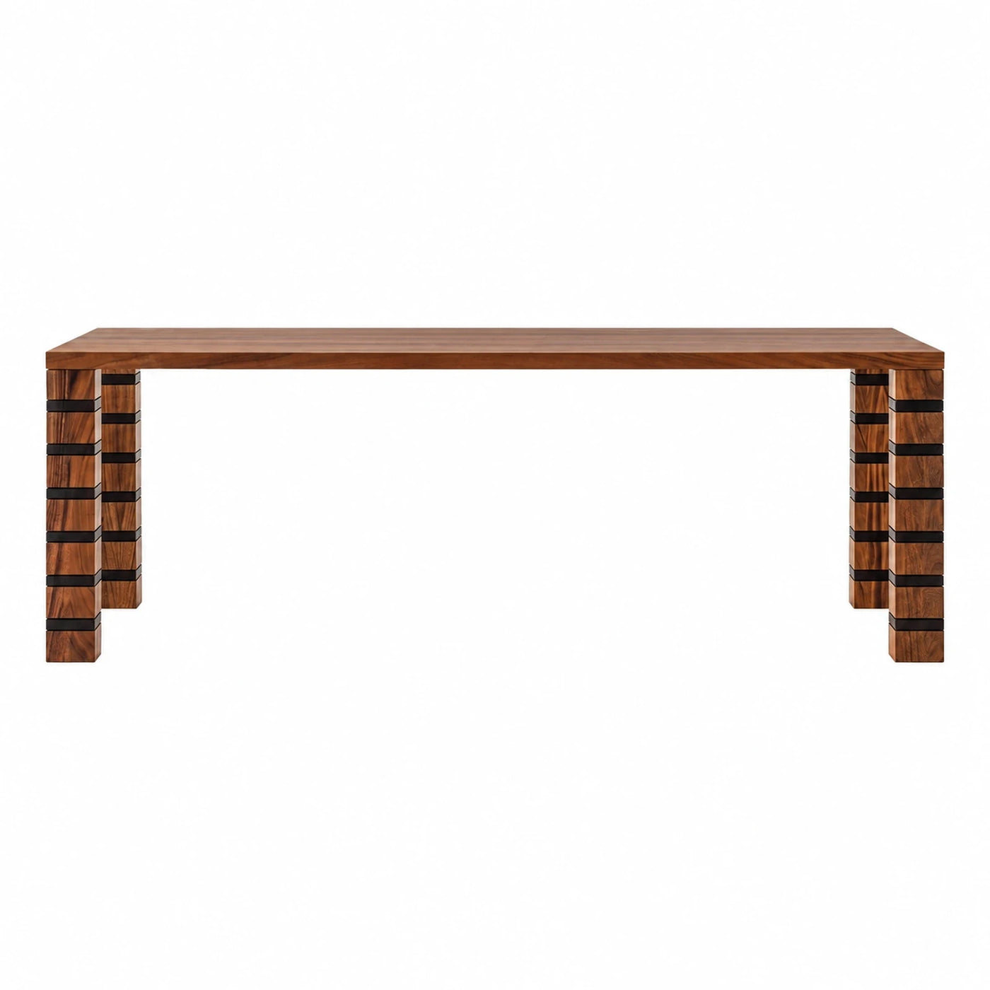 Walnut Wood Console Table with Black Inlay Legs