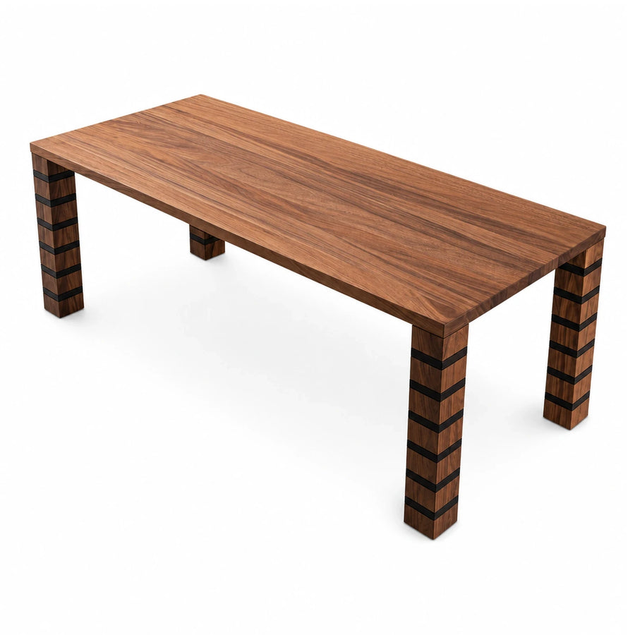 Walnut Wood Dining Table with Black Inlay Legs