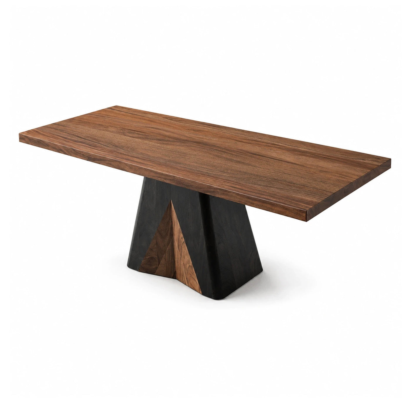 Walnut Wood Dining Table with Geometric Black Base