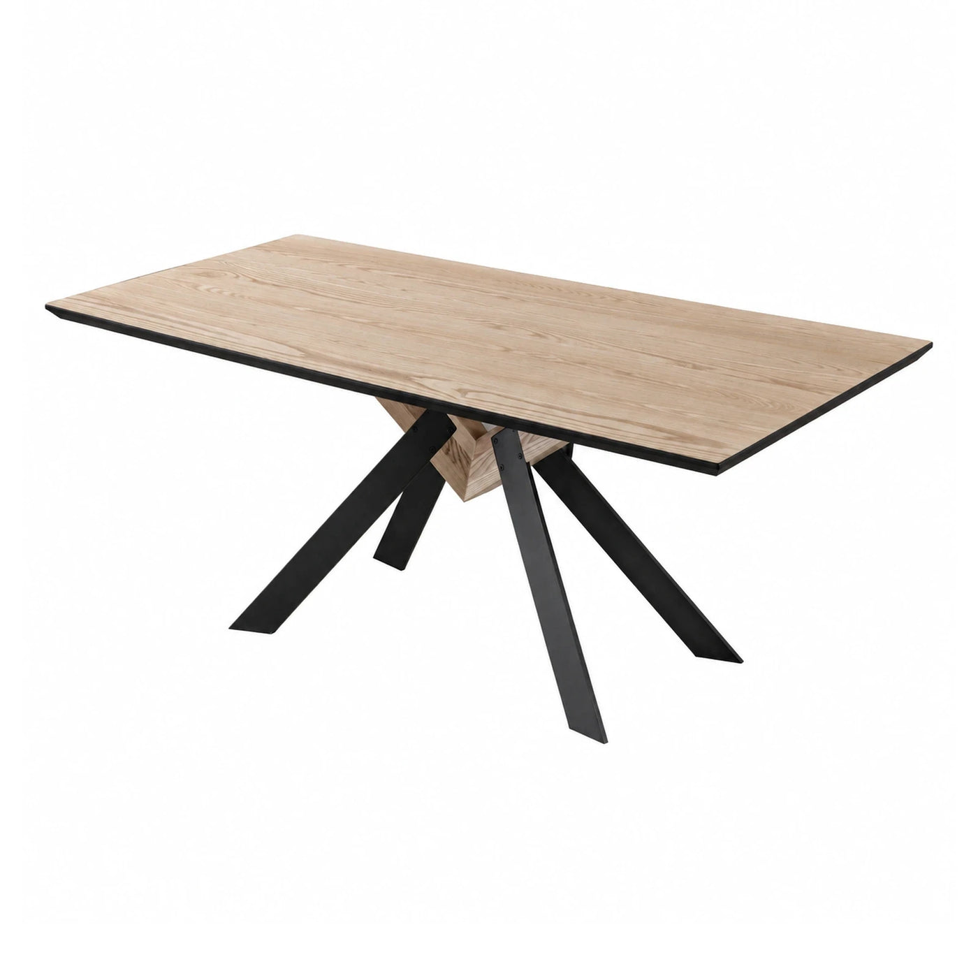 Light Wood Dining Table with Black Metal Base