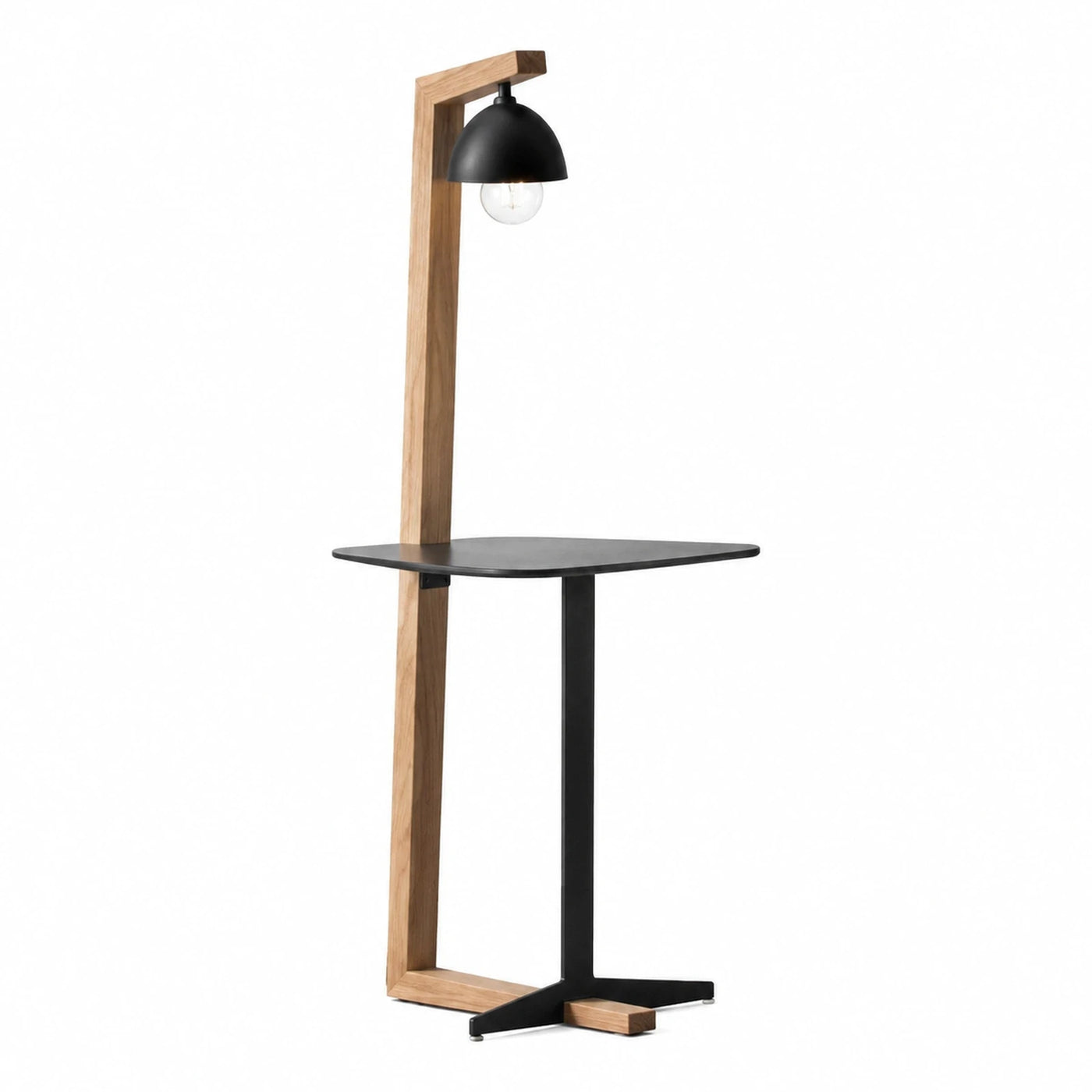 Black and Wood Side Table with Lamp