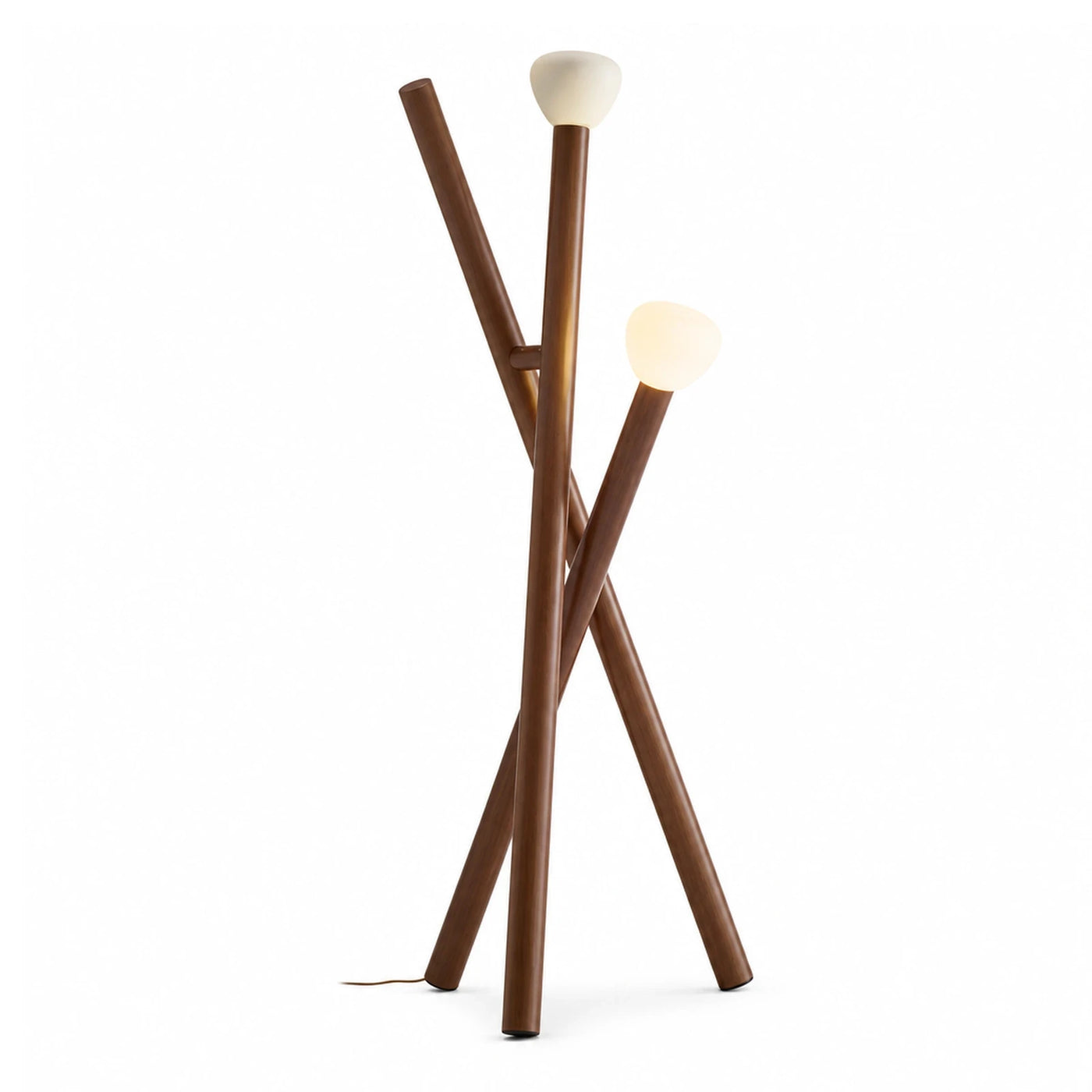 Modern Wooden Tripod Floor Lamp with Frosted Glass Shades