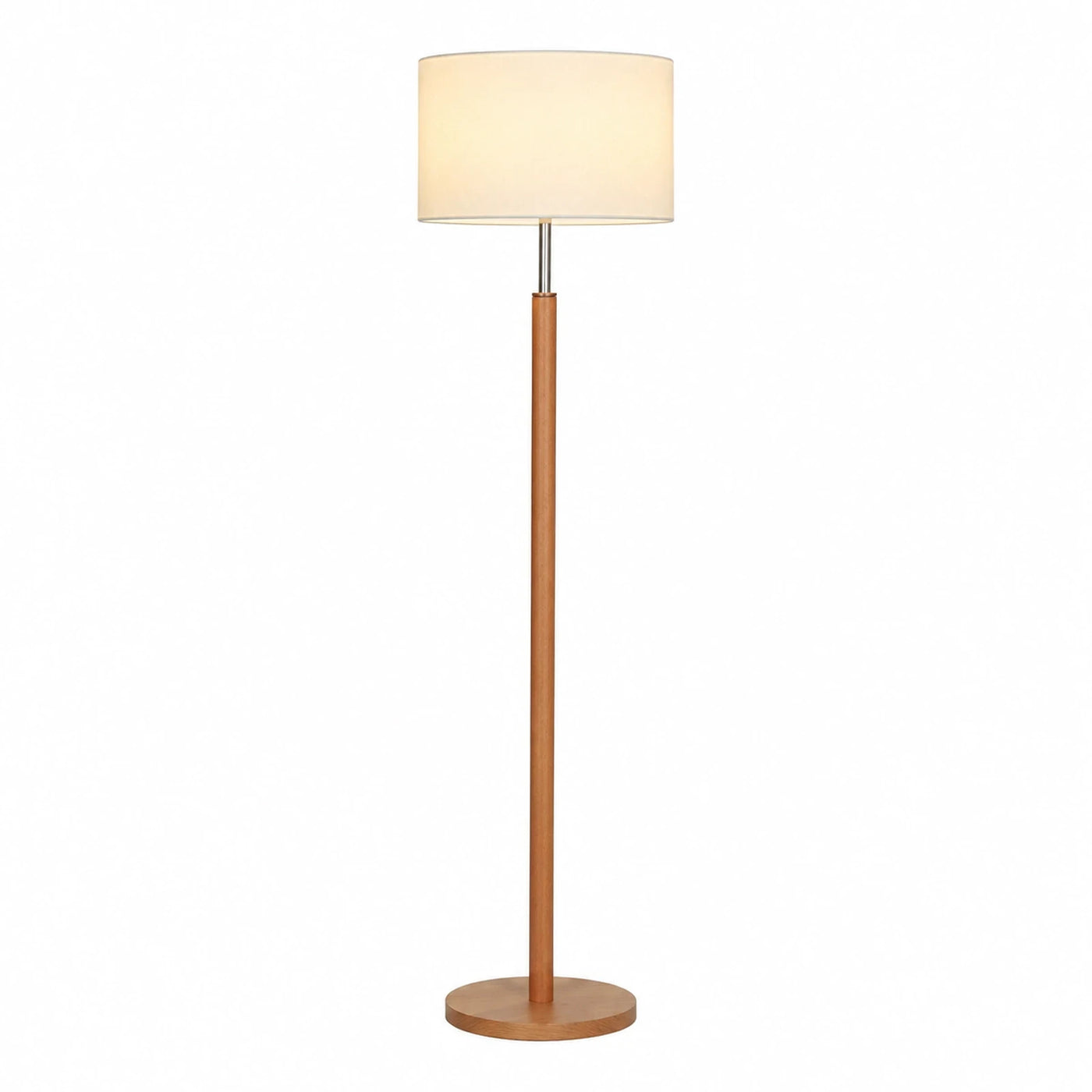 Wooden Floor Lamp with Cream Drum Shade
