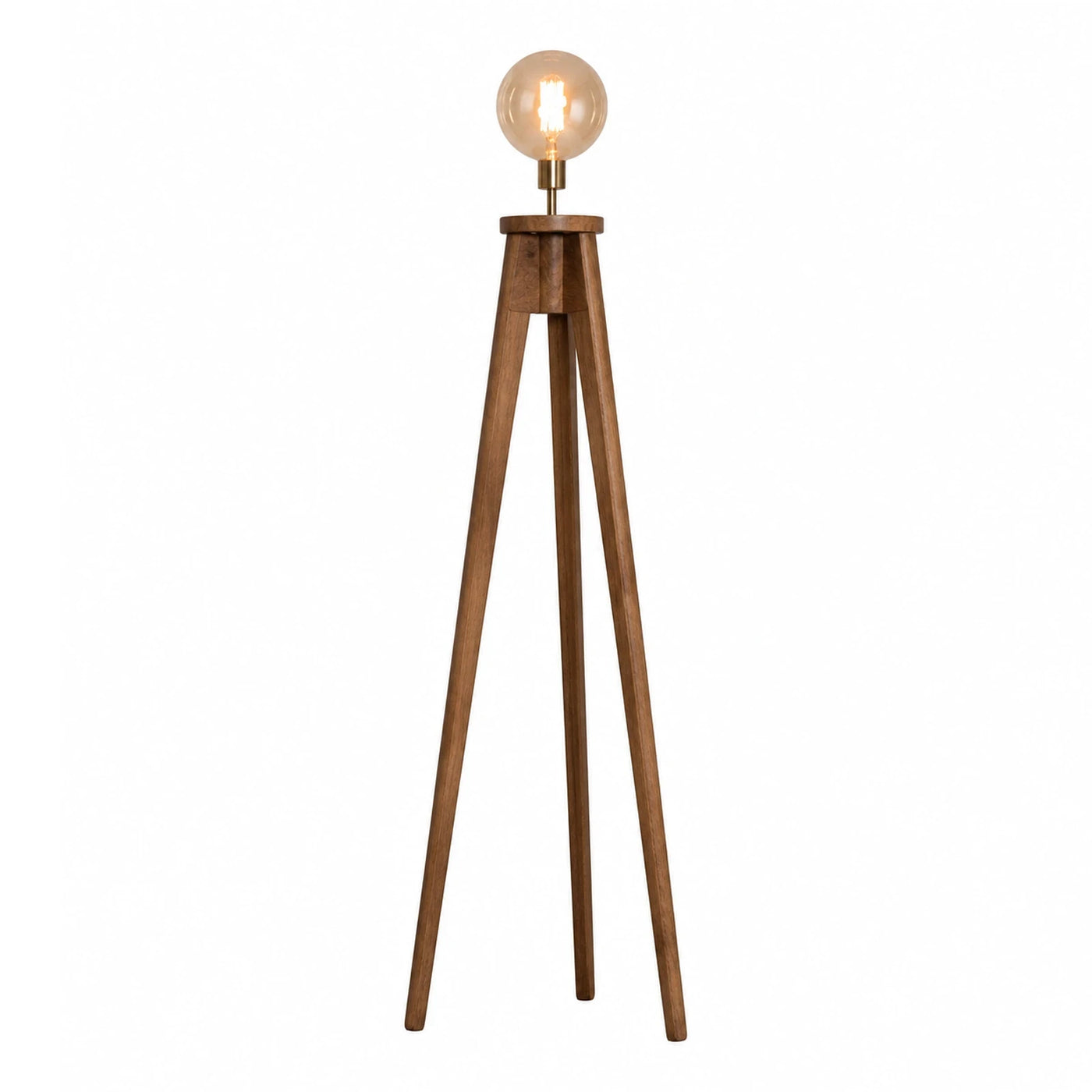 Wooden Tripod Floor Lamp with Globe Bulb