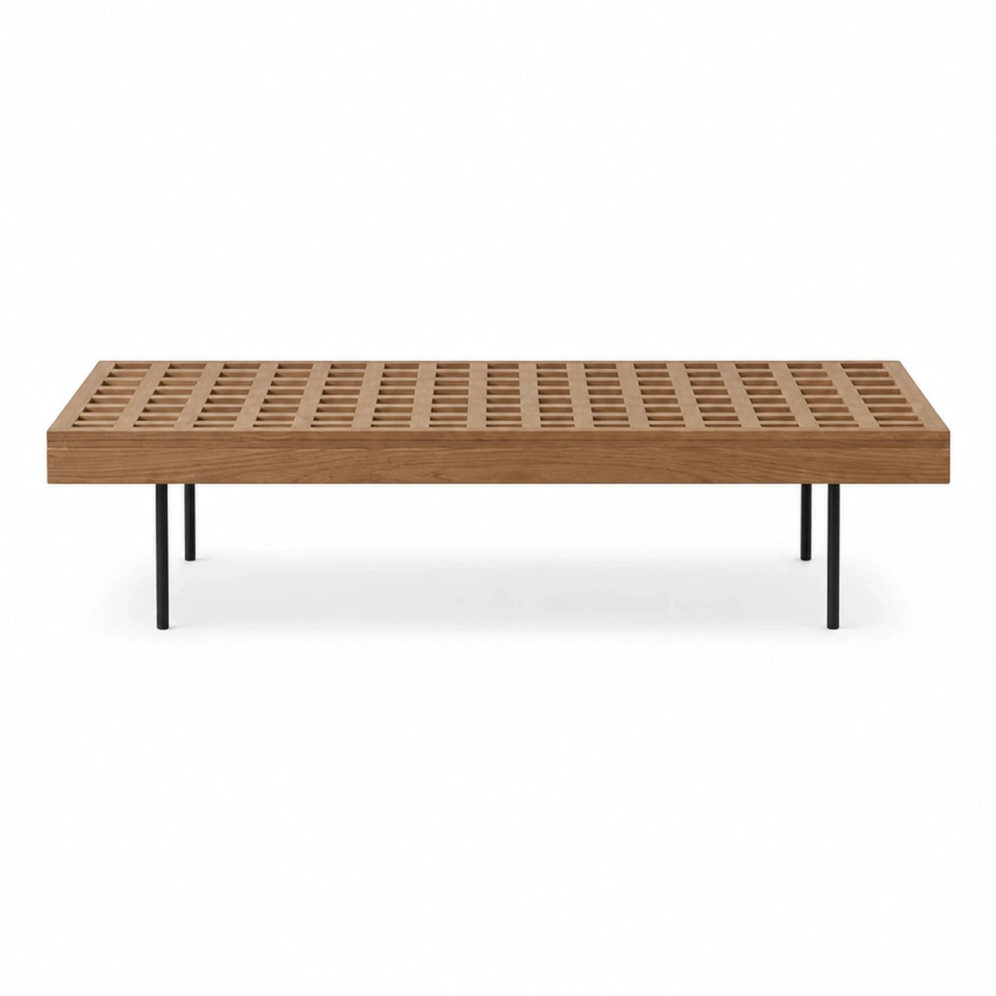 Wooden Slatted Bench with Black Metal Legs