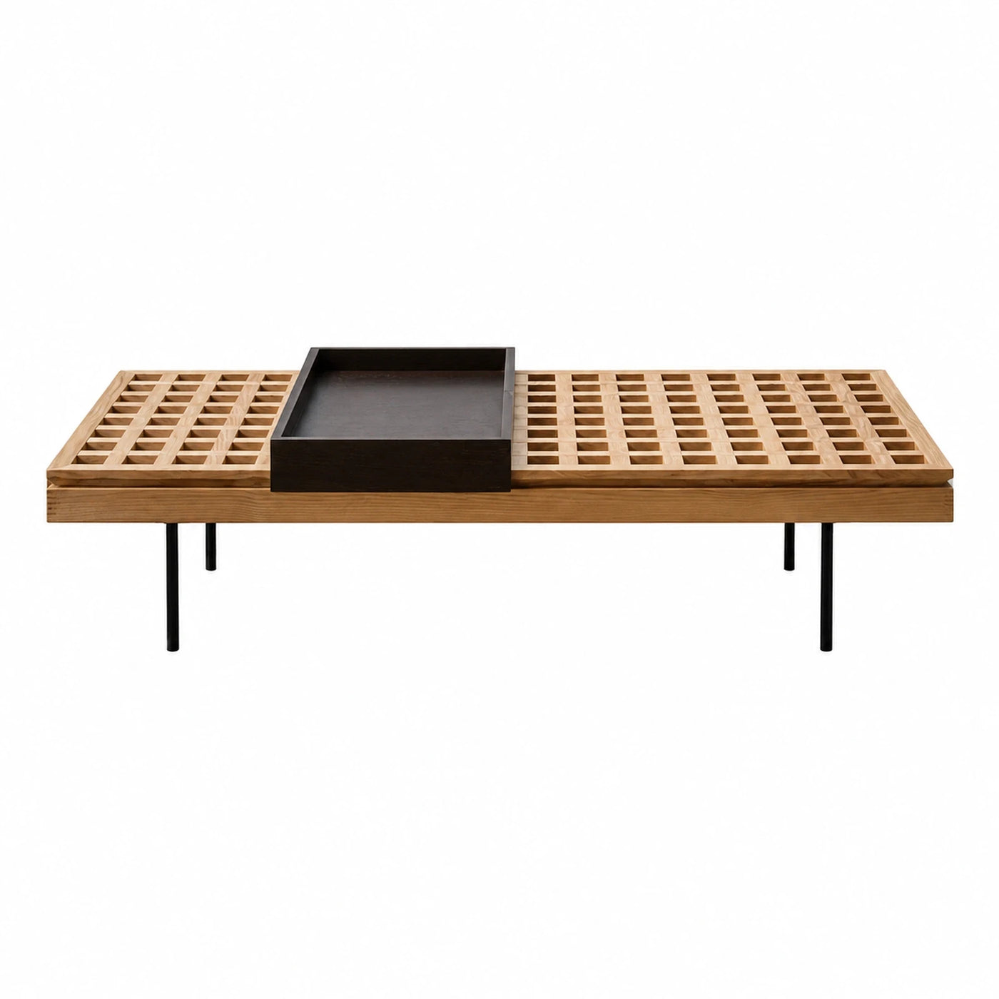 Wooden Grid Coffee Table with Black Tray