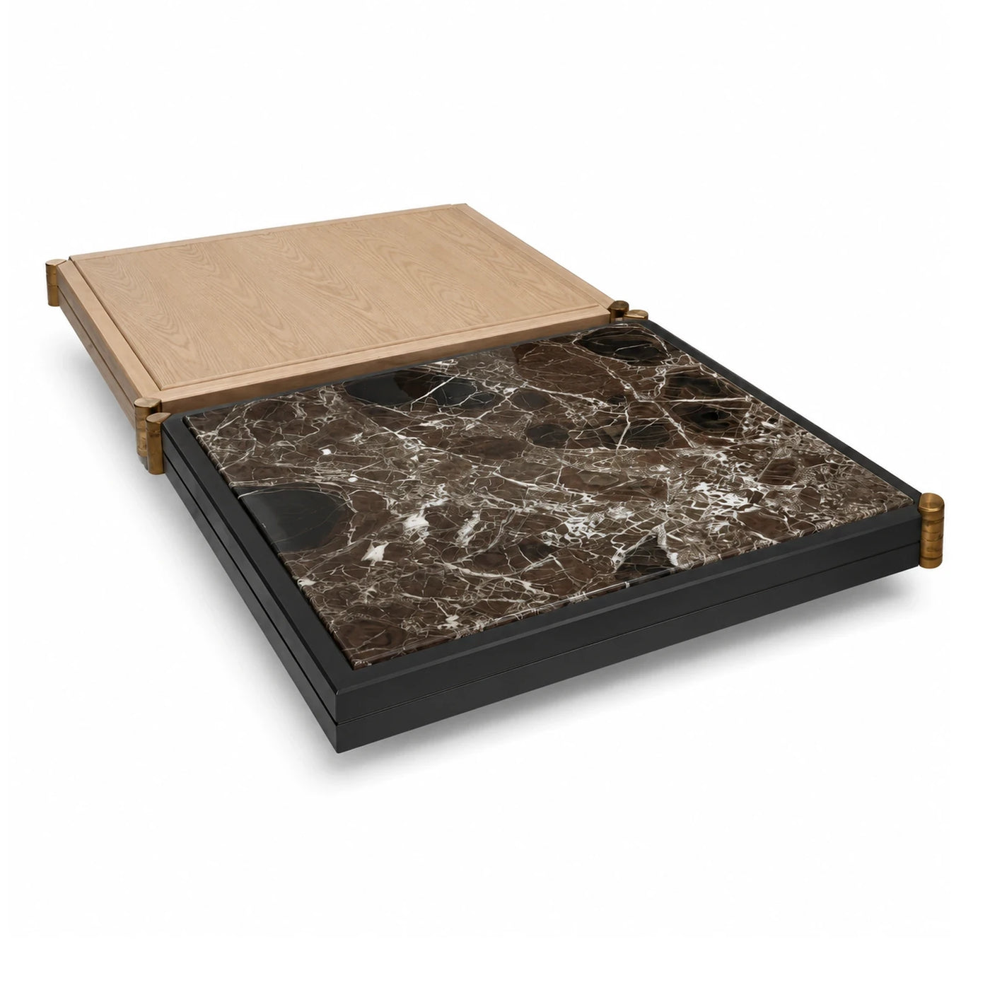 Square Coffee Table with Marble Top and Wood Base