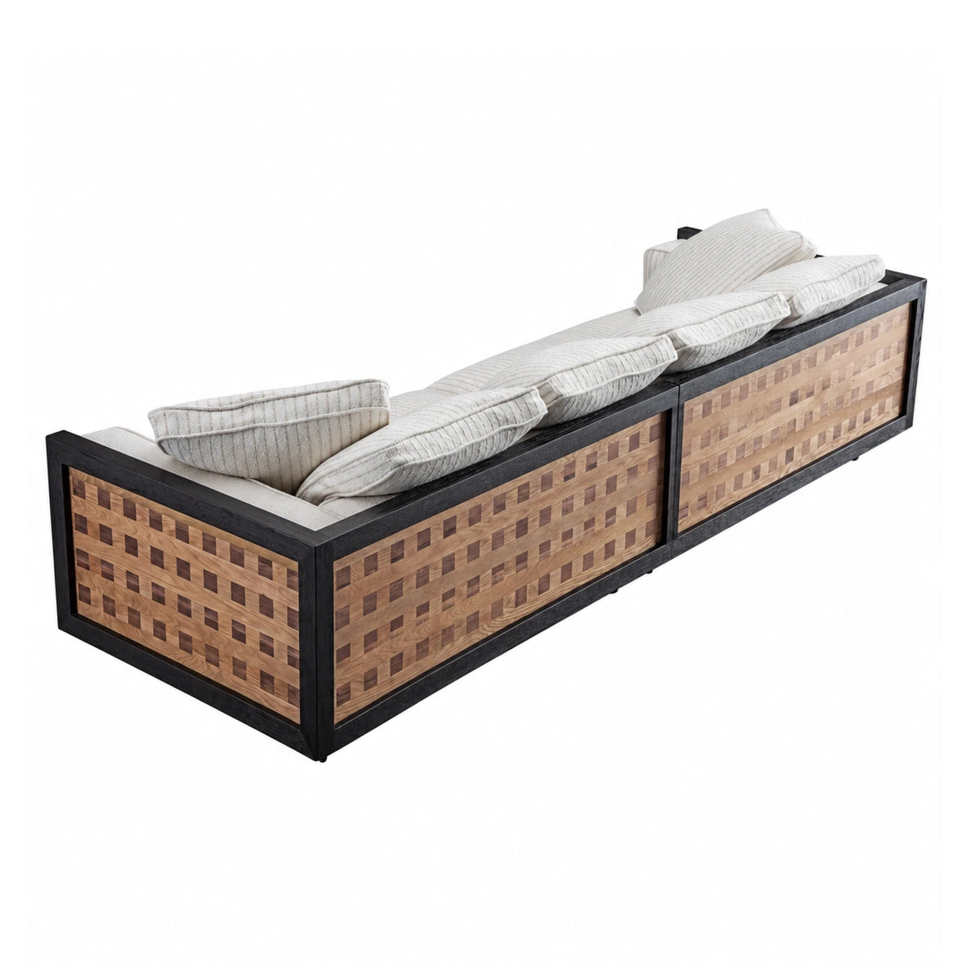 Modular Wooden Sofa with Woven Panels