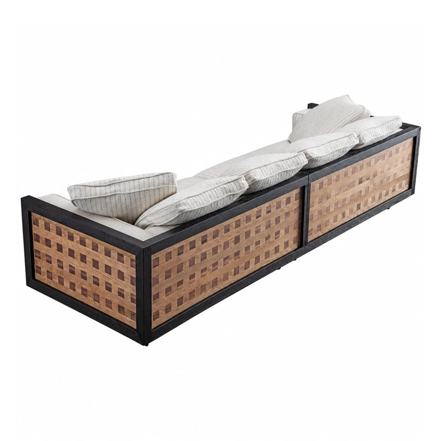 Modular Wooden Sofa with Woven Panels