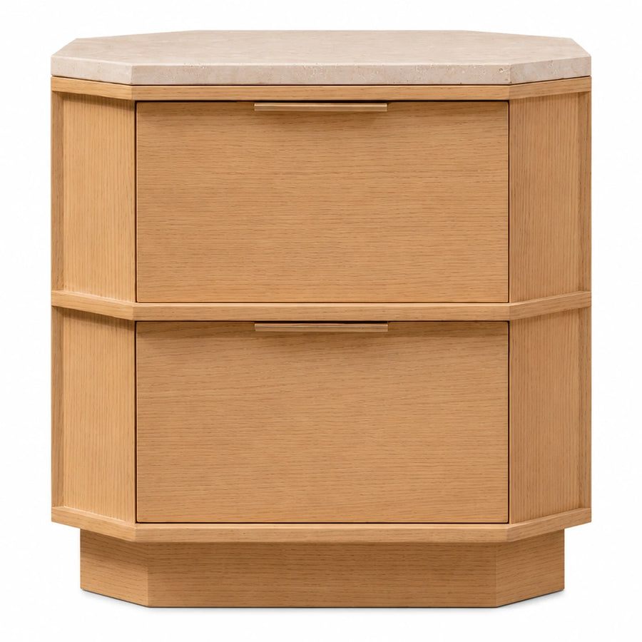Octagonal Wood Nightstand with Stone Top