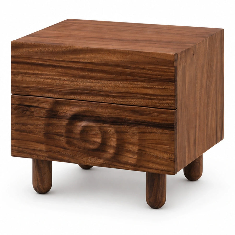 Solid Wood Two-Drawer Nightstand with Tapered Legs