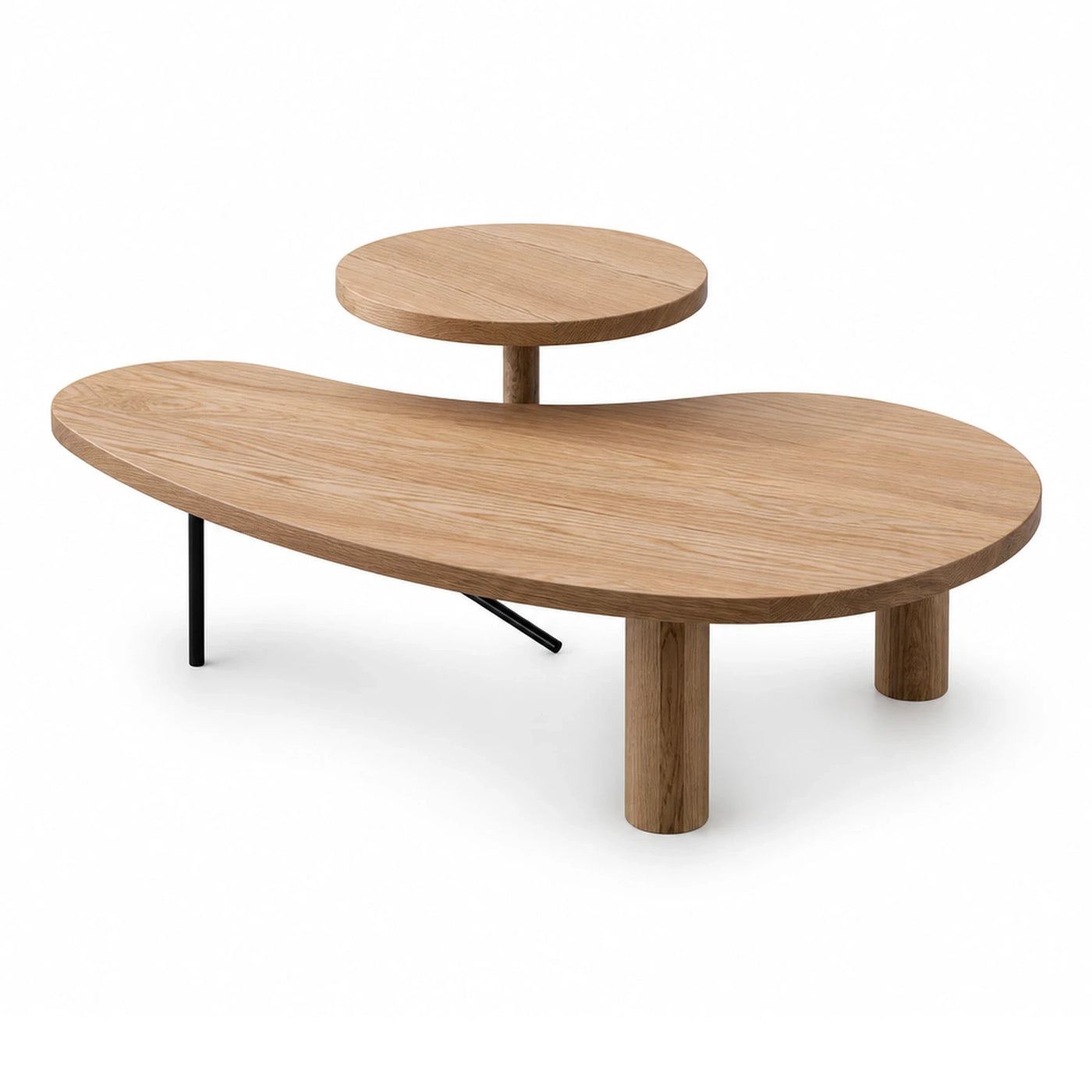 Two-Tier Oval Coffee Table with Wood Top and Metal Legs