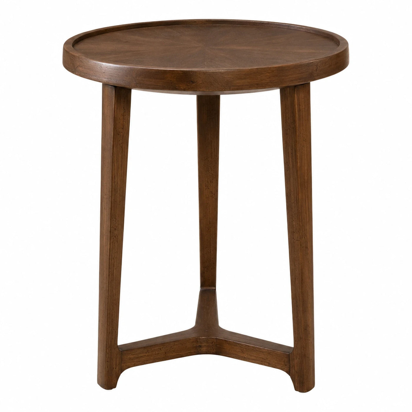 Brown Linear Round Wooden Side Table with Tripod Base Custom Furniture
