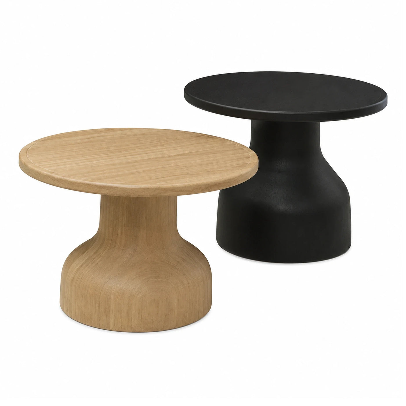 Round Wooden Coffee Table Set Natural Black