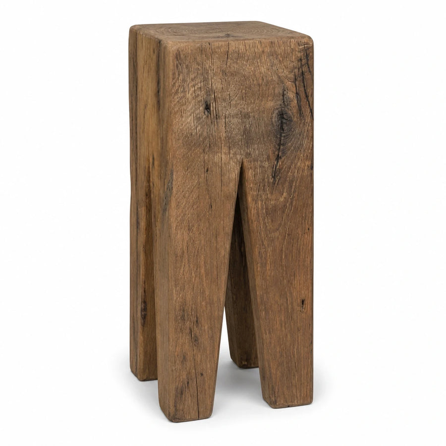 Solid Wood Block Stool with Natural Grain