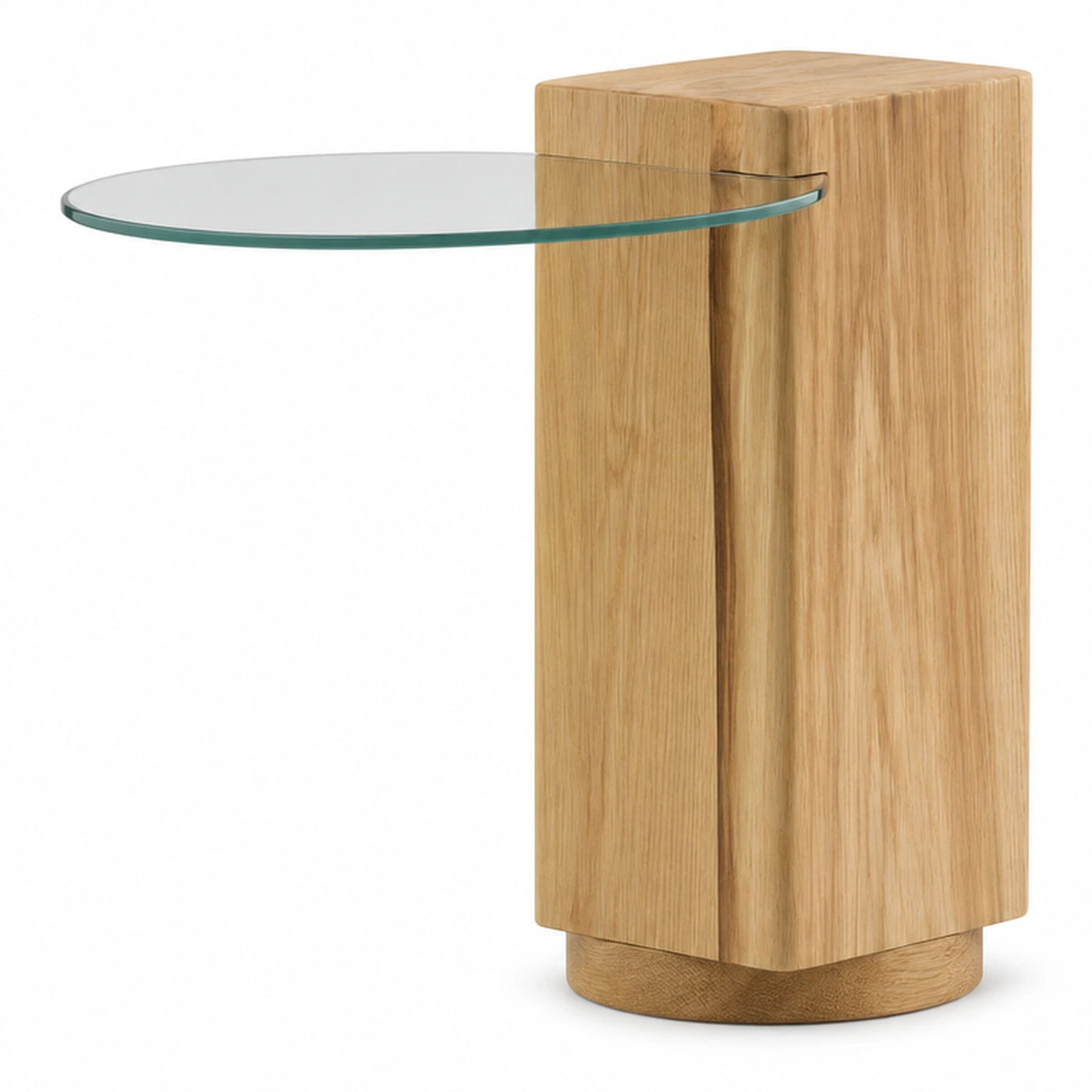 Modern Oak Wood Side Table with Glass Top